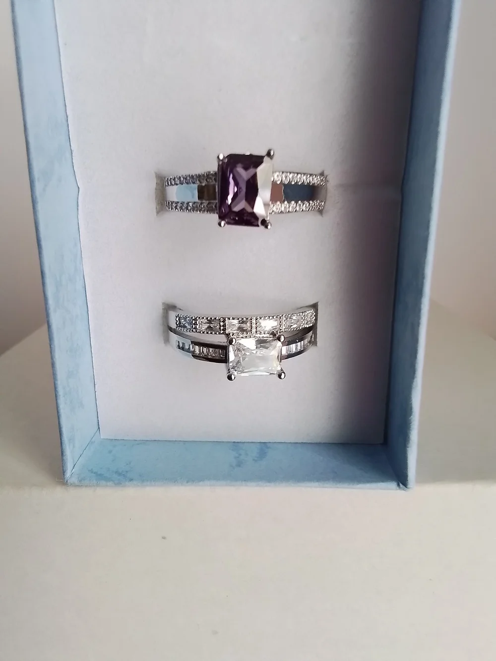 Purple and Clear CZ Stone Ring Set, Size 9
